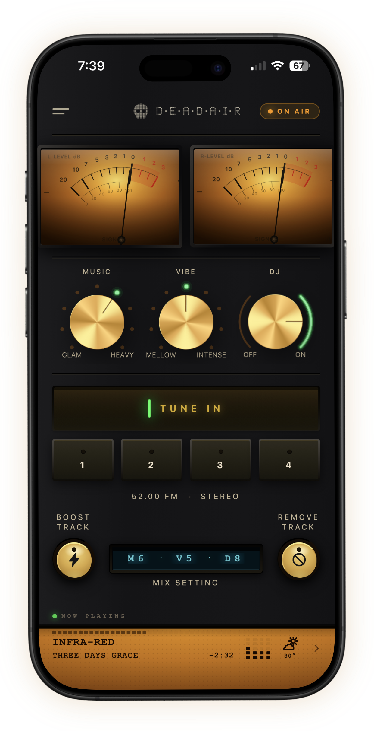 Dead Air app mockup